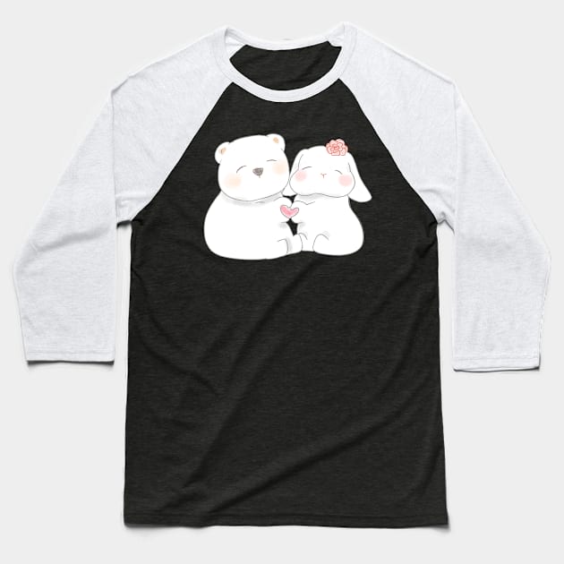 White bear anda Rabbit Couple Love | Bunniesmee Baseball T-Shirt by GambarGrace